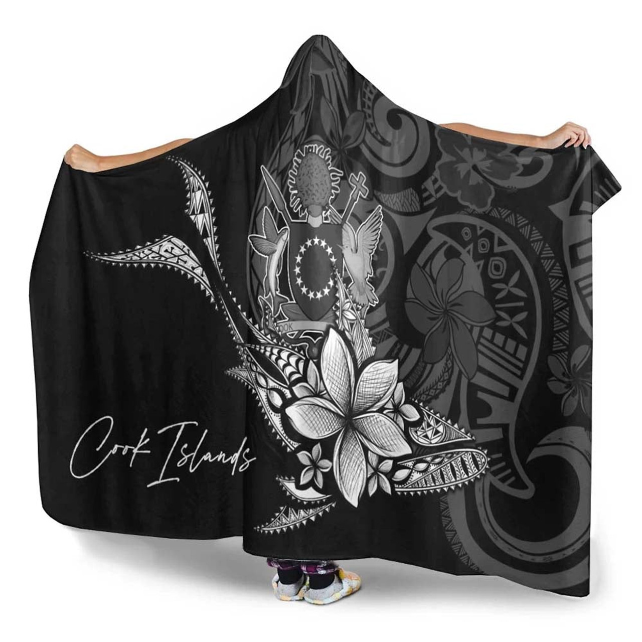 Cook Islands Hooded Blanket - Fish With Plumeria Flowers Style 3