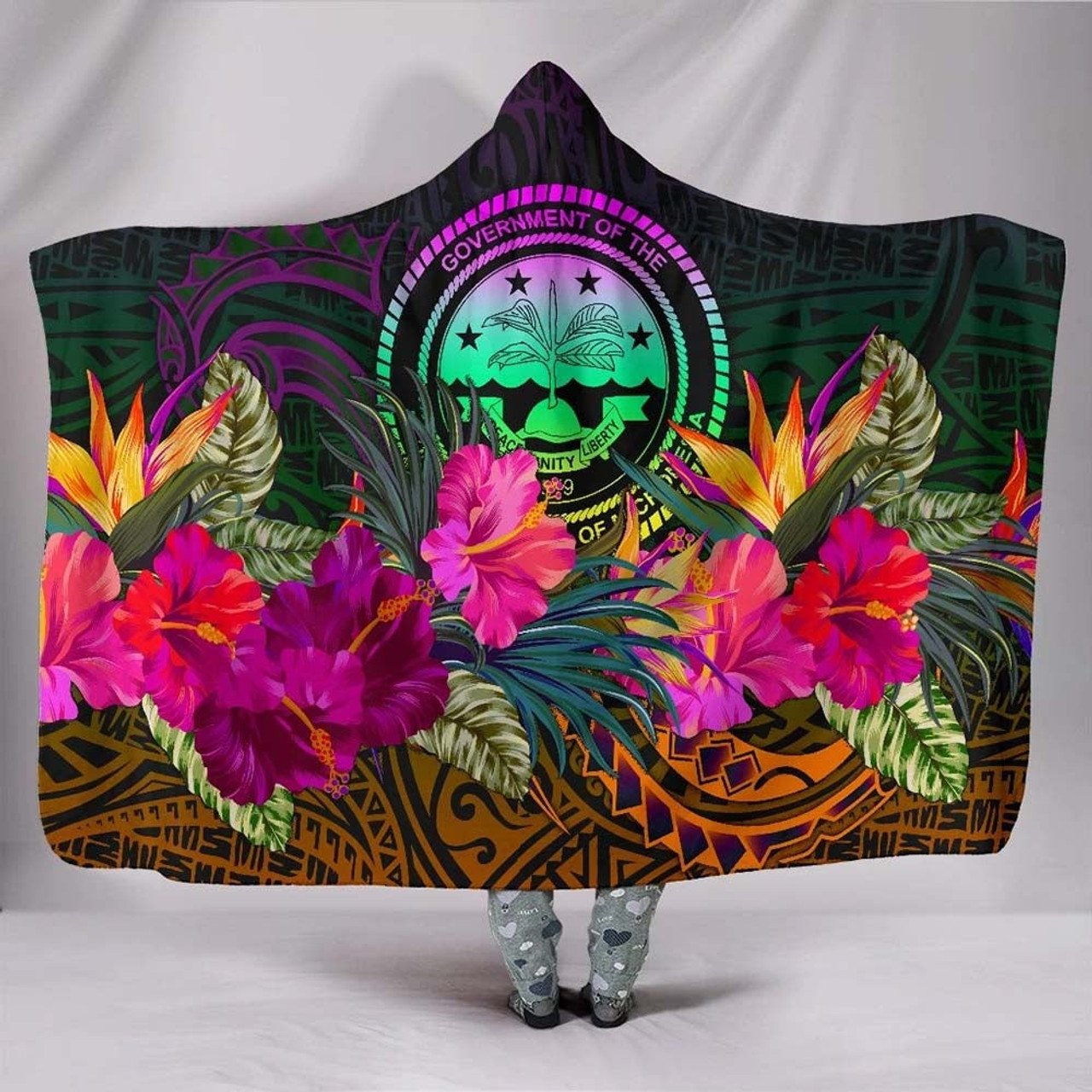 Federated States of Micronesia Hooded Blanket - Summer Hibiscus 1