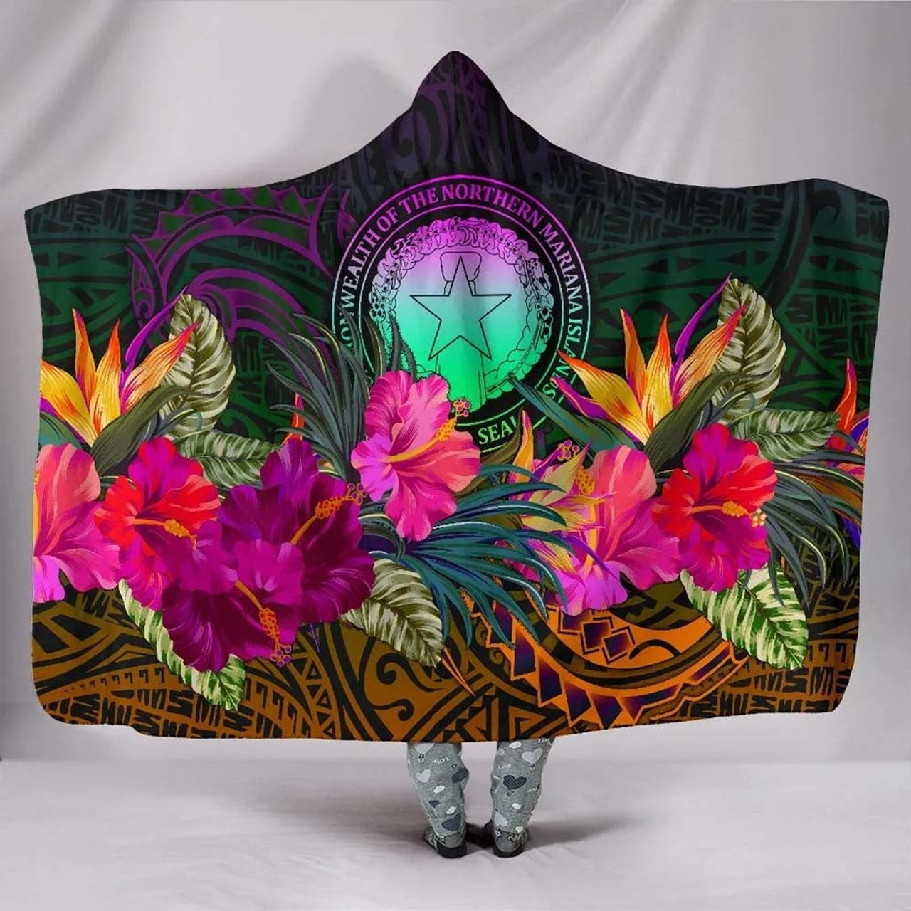 Northern Mariana Islands Polynesian Hooded Blanket - Summer Hibiscus 1