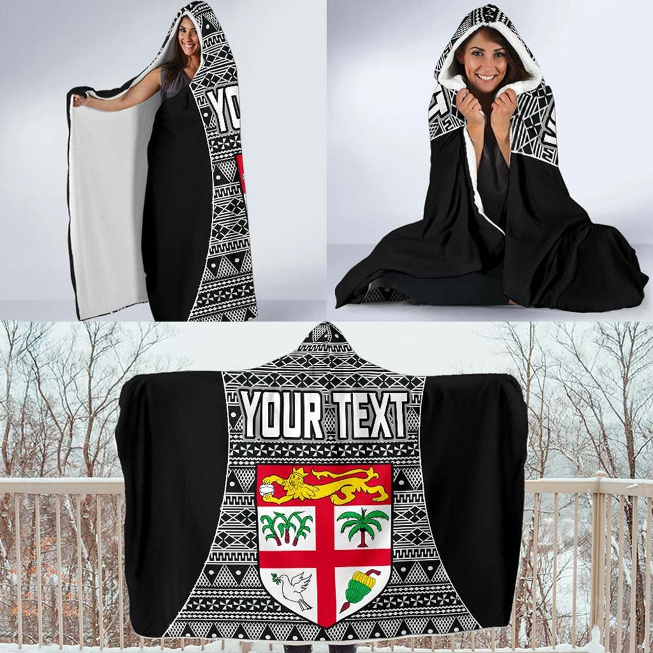 Fiji Custom Personalised Hooded Blanket - Tapa Pattern Sport Style 4