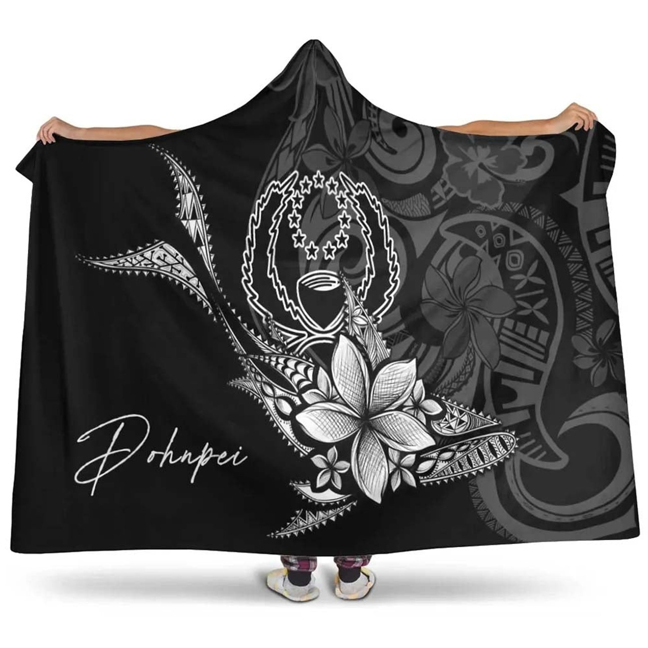 Pohnpei Hooded Blanket - Fish With Plumeria Flowers Style 1