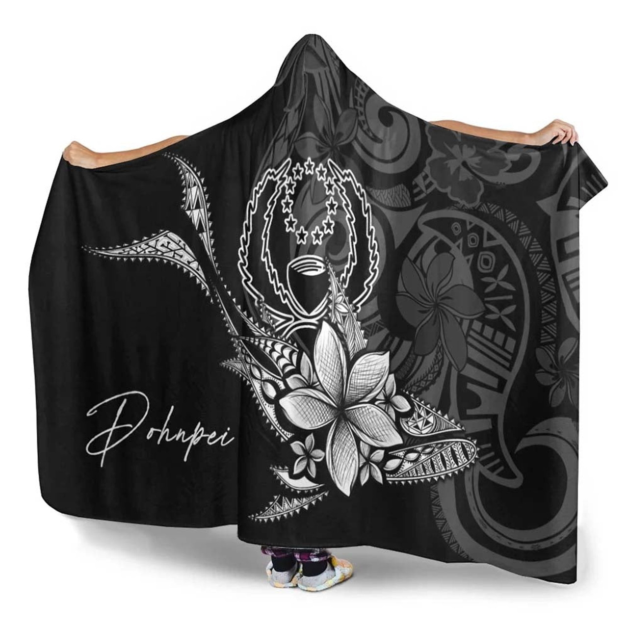 Pohnpei Hooded Blanket - Fish With Plumeria Flowers Style 3