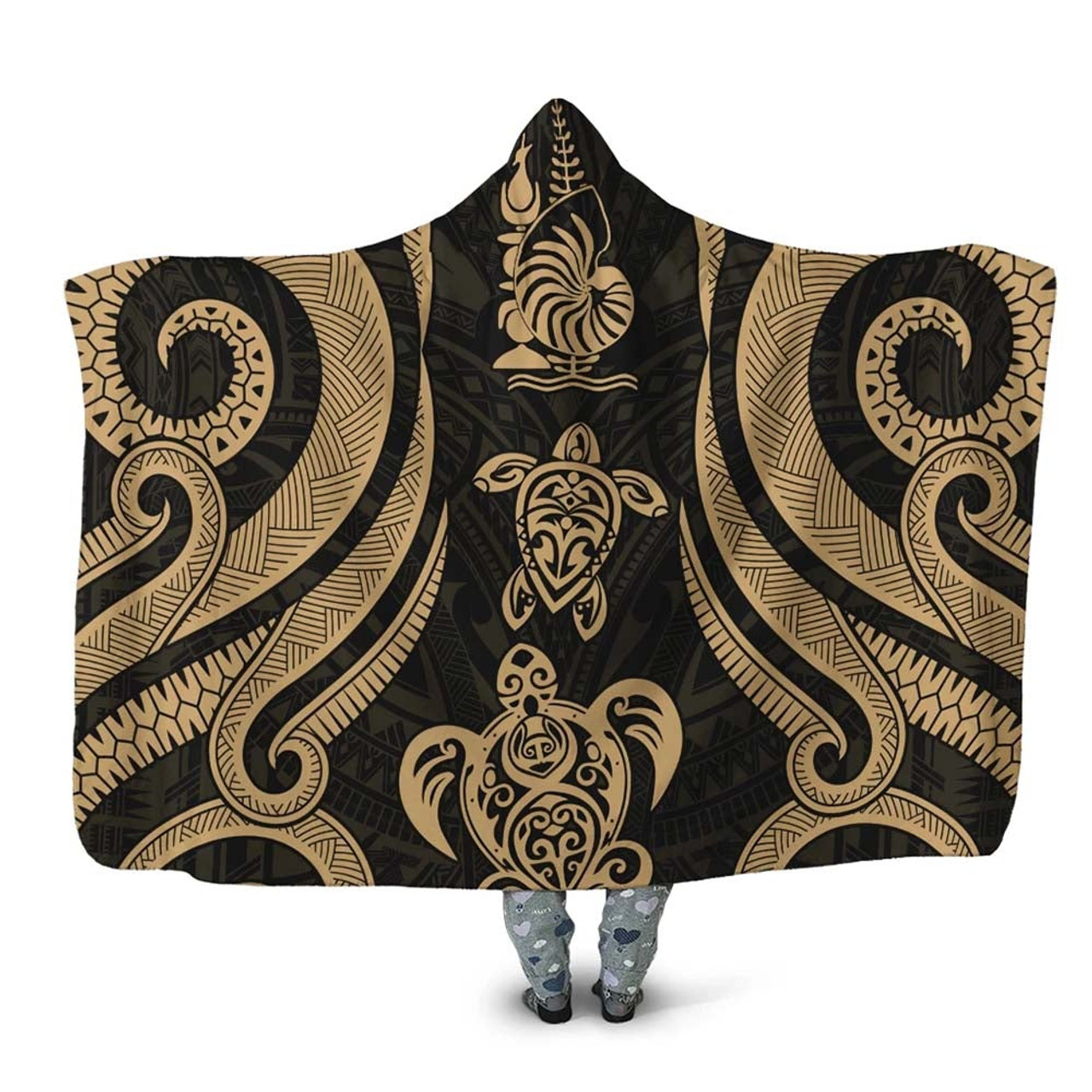 New Caledonia Hooded Blanket - Gold Tentacle Turtle 1