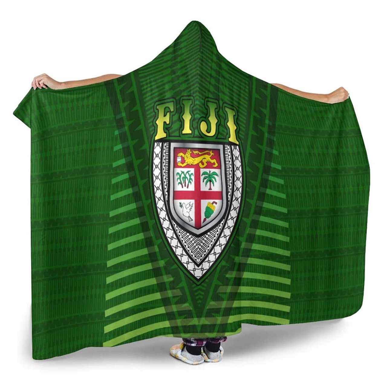 Fiji Melanesia Hooded Blanket - Fijian Pride Green Version 2