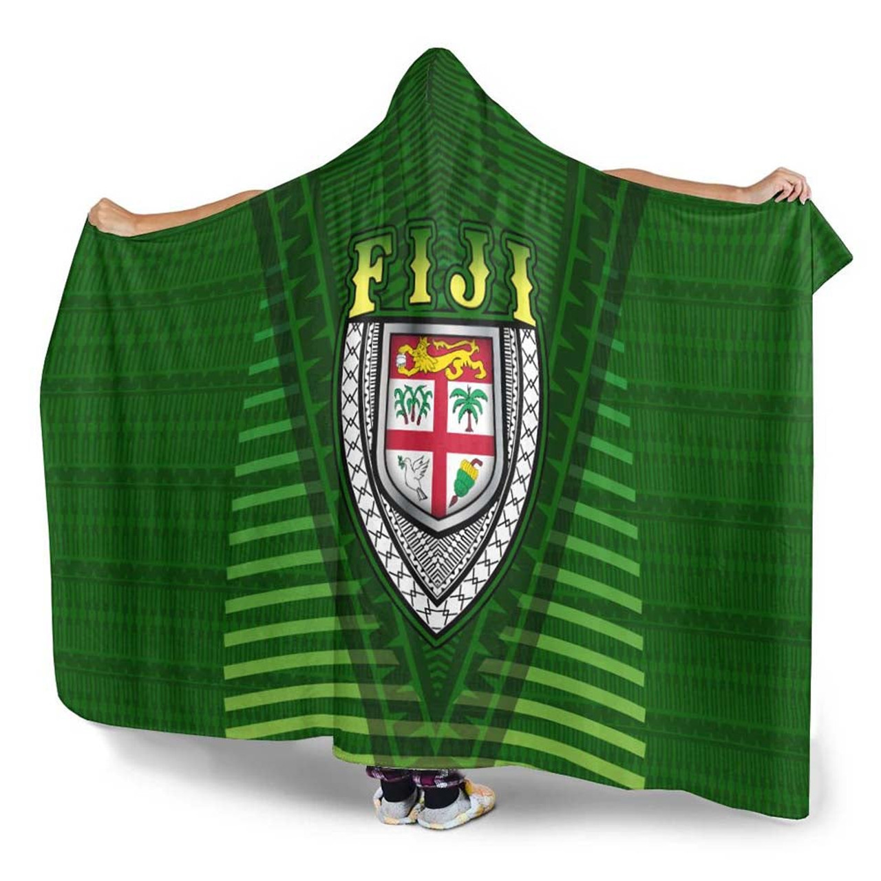 Fiji Melanesia Hooded Blanket - Fijian Pride Green Version 3