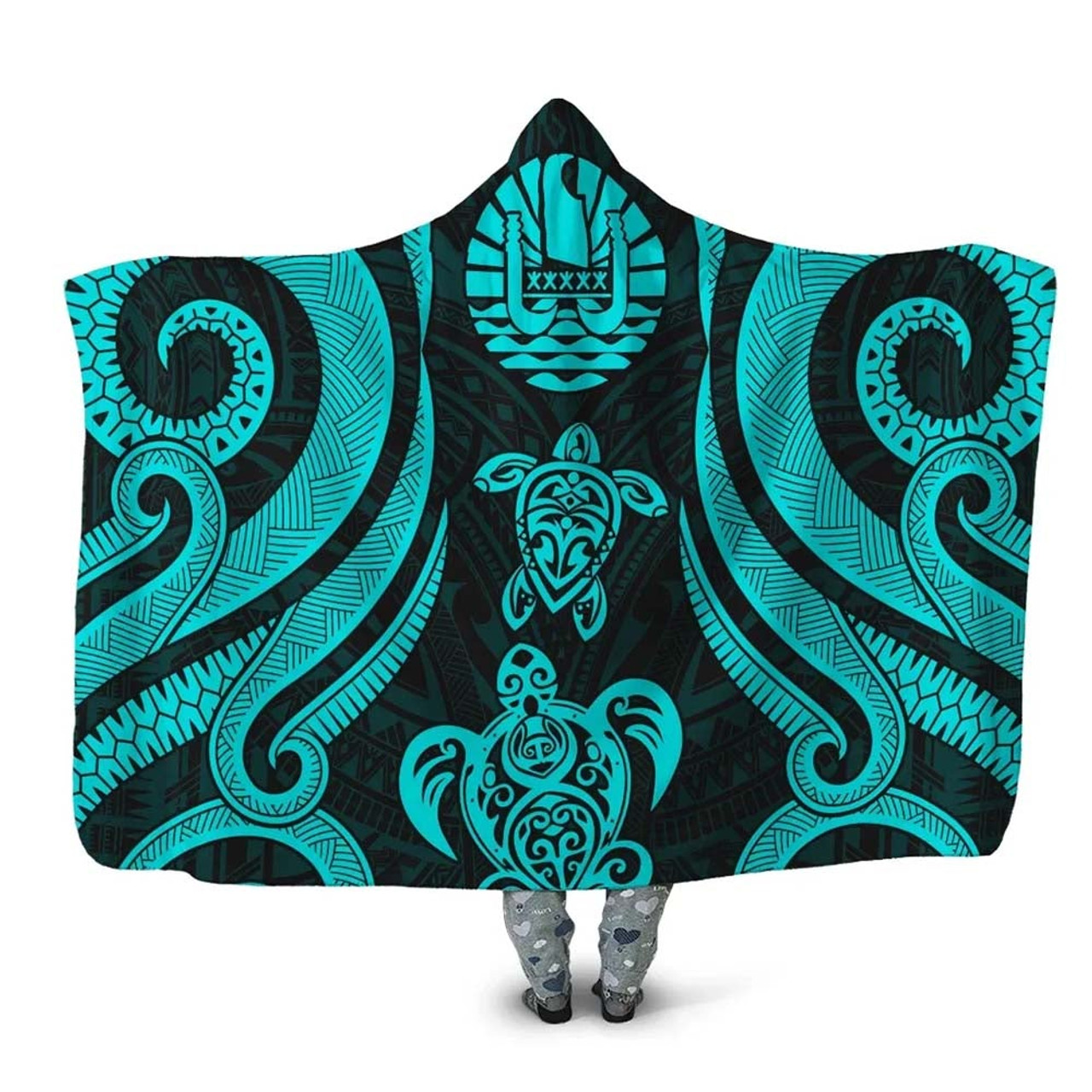 Tahiti Hooded Blanket - Turquoise Tentacle Turtle 1