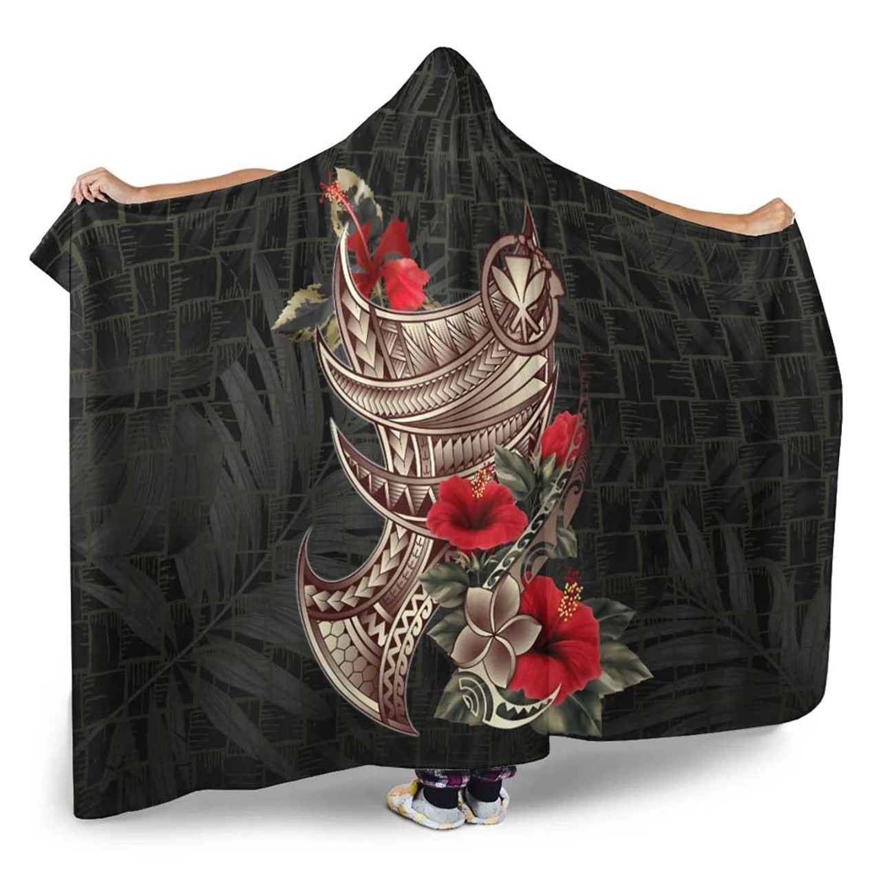 Hawaii Hooded Blanket - Kanaka Maoli Polynesian Tribal Tatoo 3