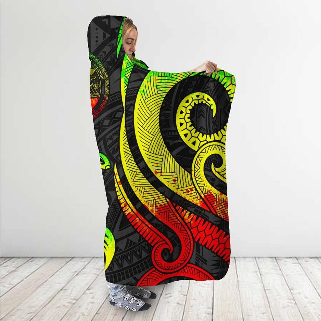 Marshall Islands Hooded Blanket - Reggae Tentacle Turtle Crest 3