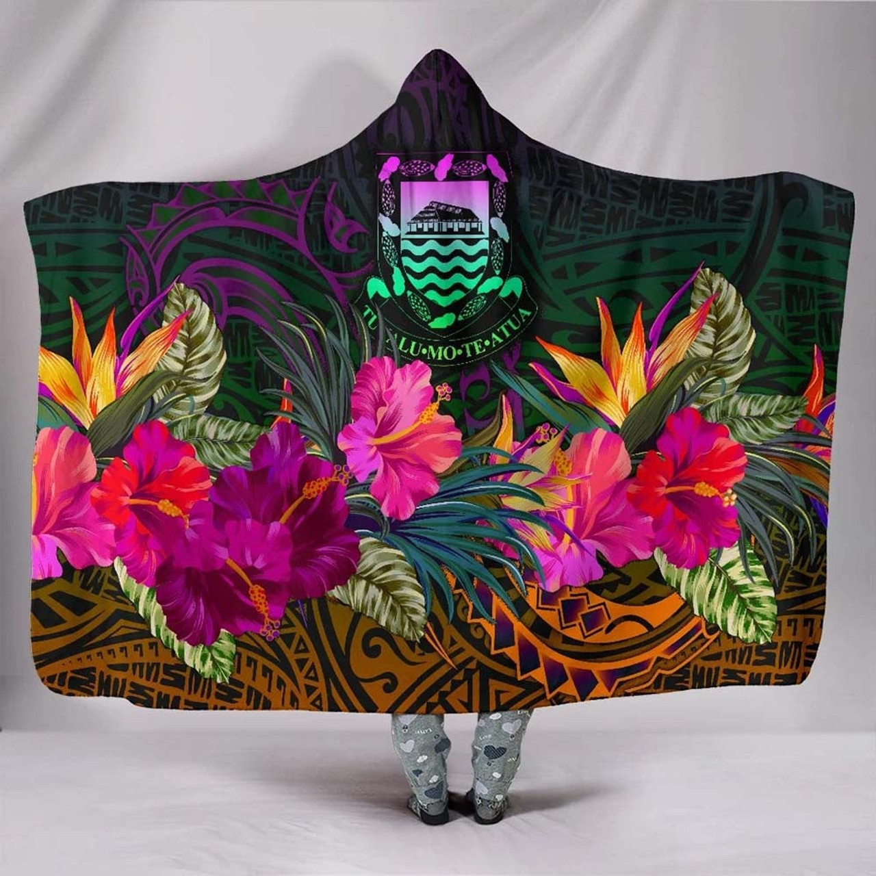 Tuvalu Hooded Blanket - Summer Hibiscus 1