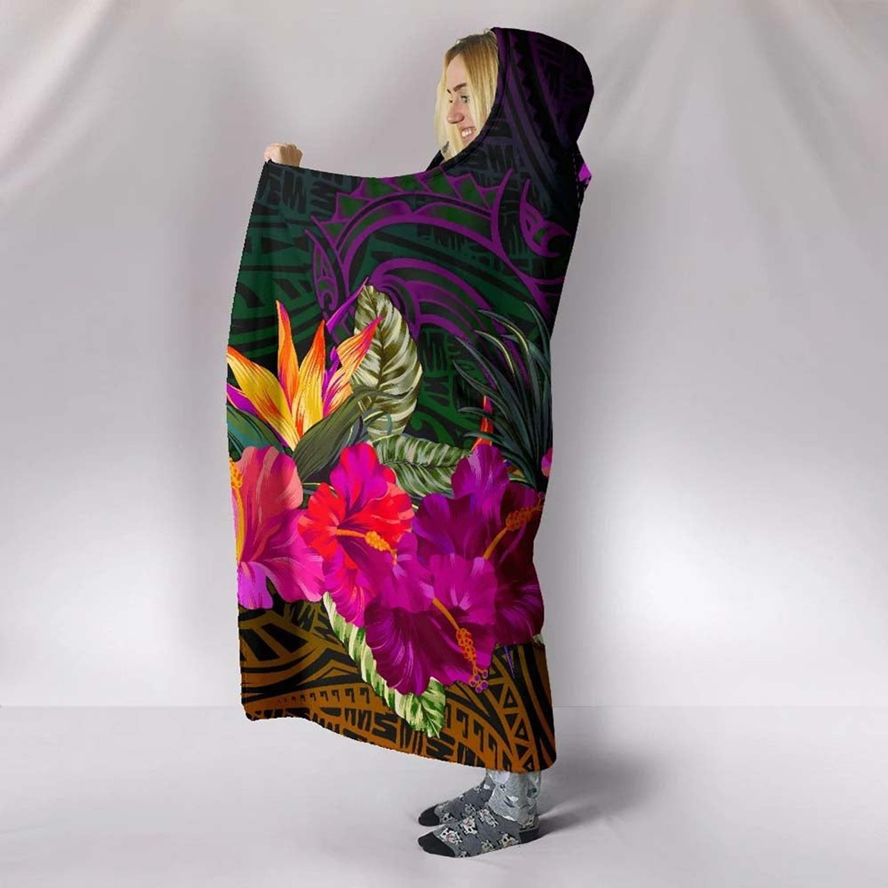 Tuvalu Hooded Blanket - Summer Hibiscus 4