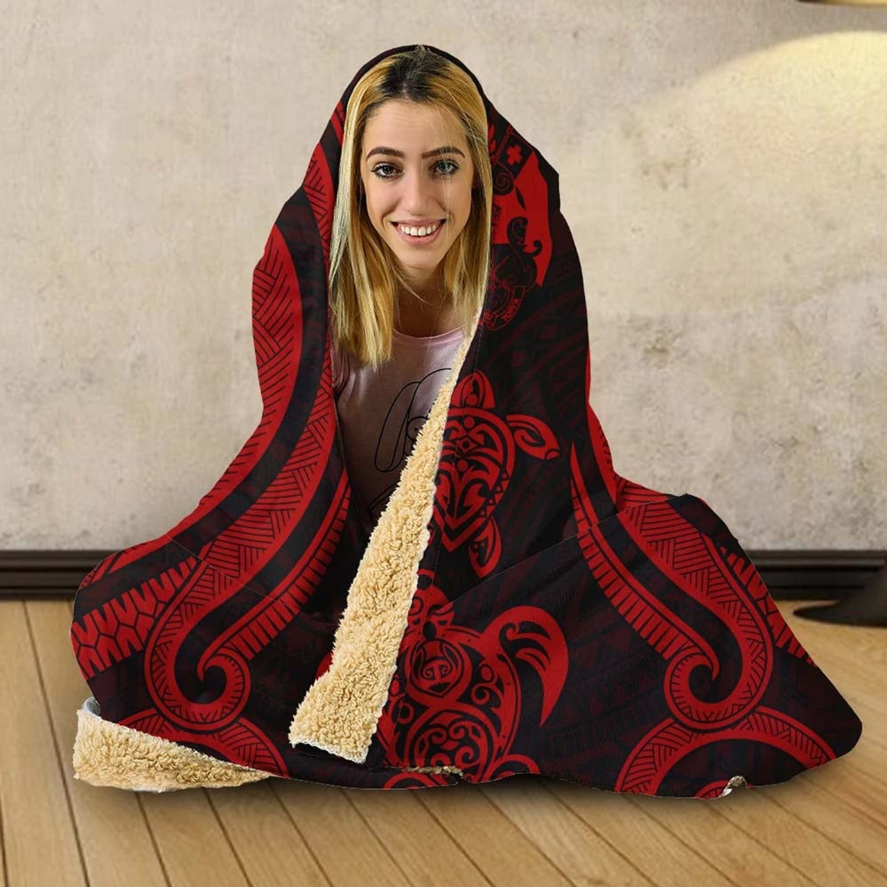 Tonga Hooded Blanket - Red Tentacle Turtle 2