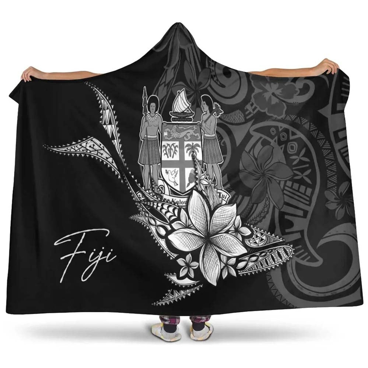 Fiji Hooded Blanket - Fish With Plumeria Flowers Style 1