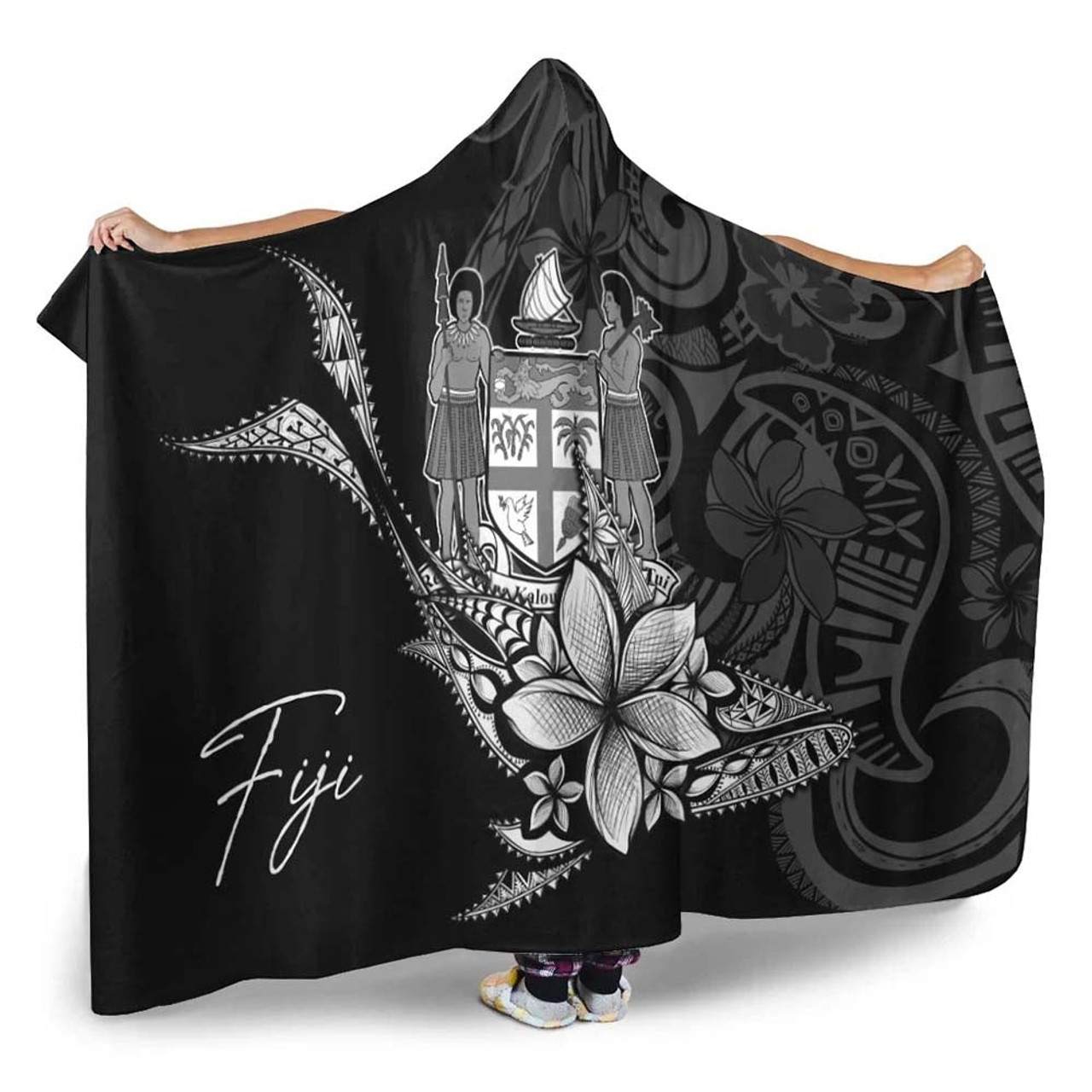 Fiji Hooded Blanket - Fish With Plumeria Flowers Style 2