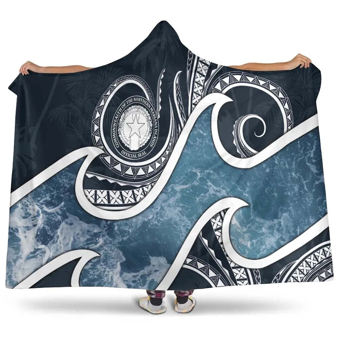 Northern Mariana Islands Polynesian Hooded Blanket - Ocean Style 1