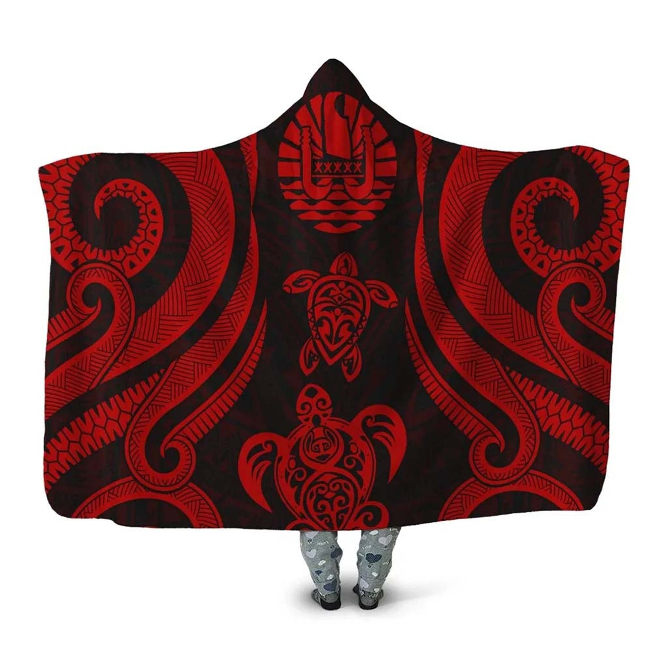 Tahiti Hooded Blanket - Red Tentacle Turtle 1