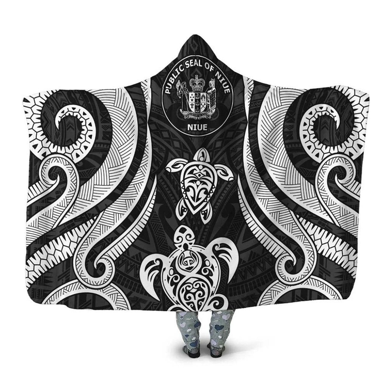 Niue Hooded Blanket - White Tentacle Turtle 1