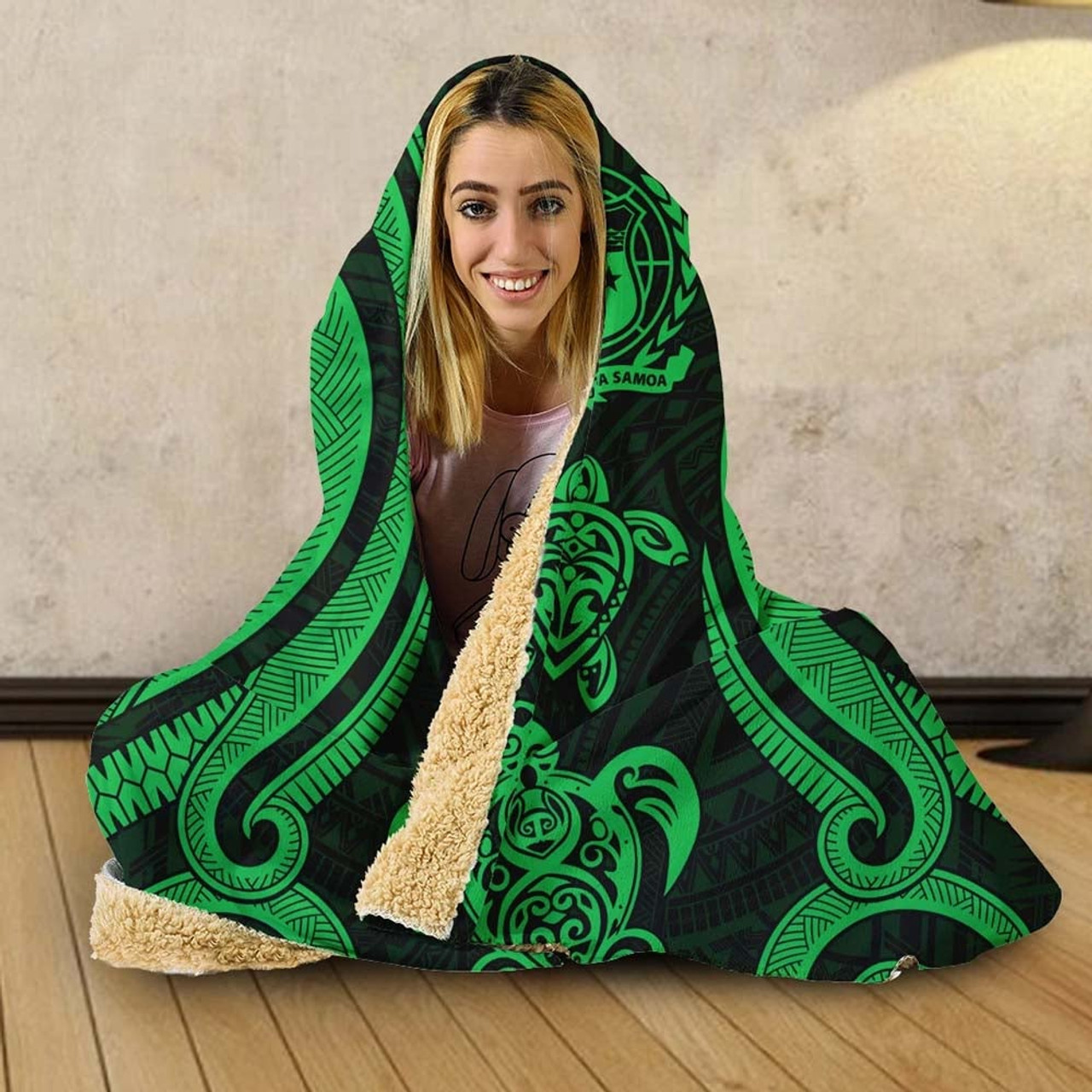 Samoa Hooded Blanket - Green Tentacle Turtle 4