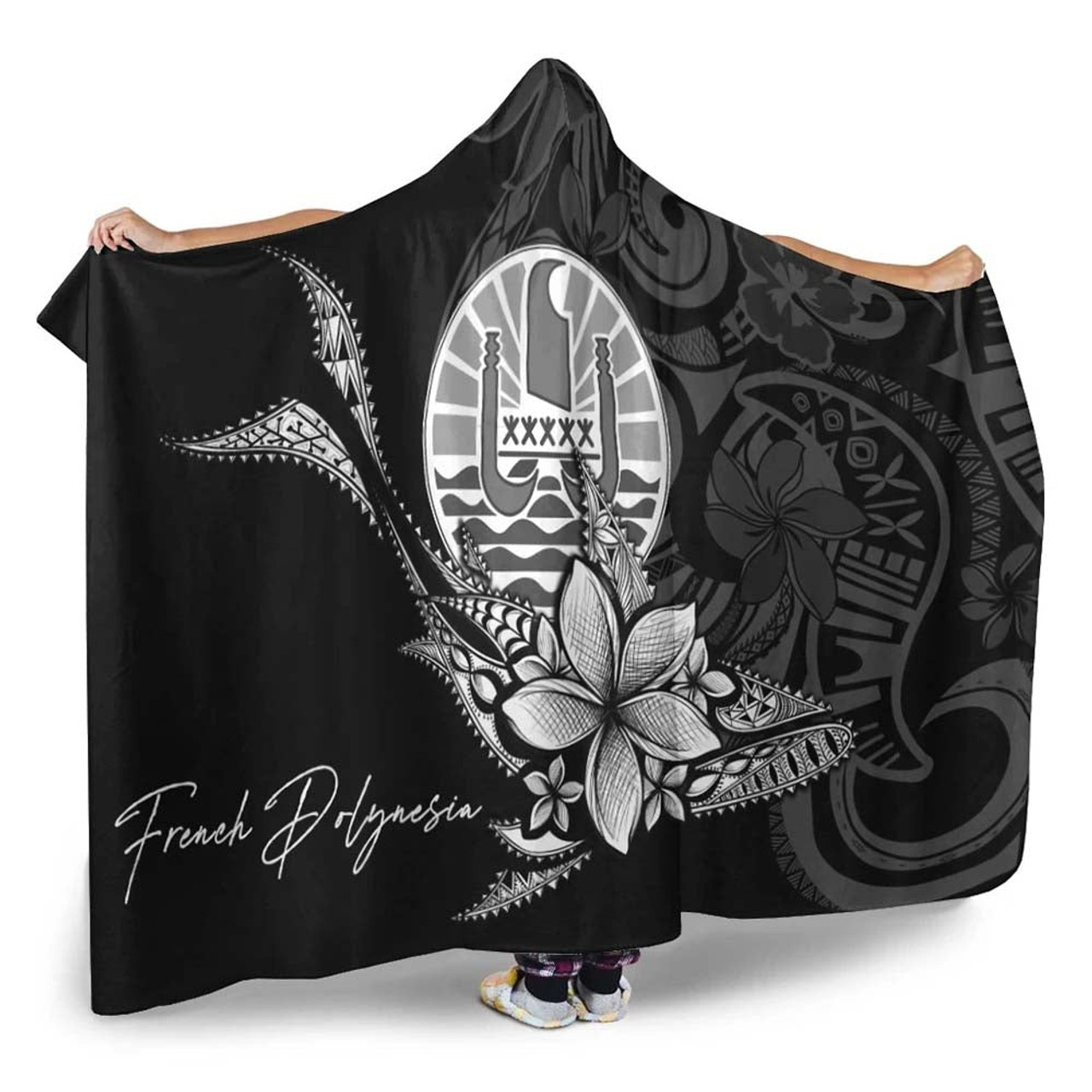 French Polynesia Hooded Blanket - Fish With Plumeria Flowers Style 2