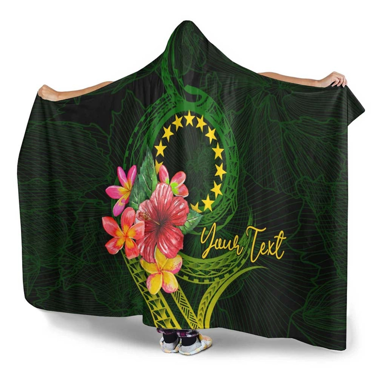 Cook Islands Polynesian Custom Personalised Hooded Blanket - Floral With Seal Flag Color 4