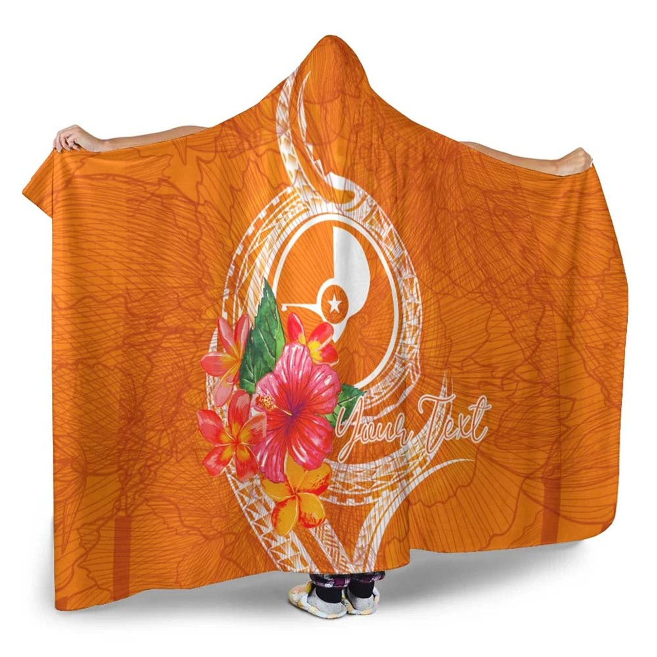 Yap Micronesia Custom Personalised Hooded Blanket - Orange Floral With Seal 3