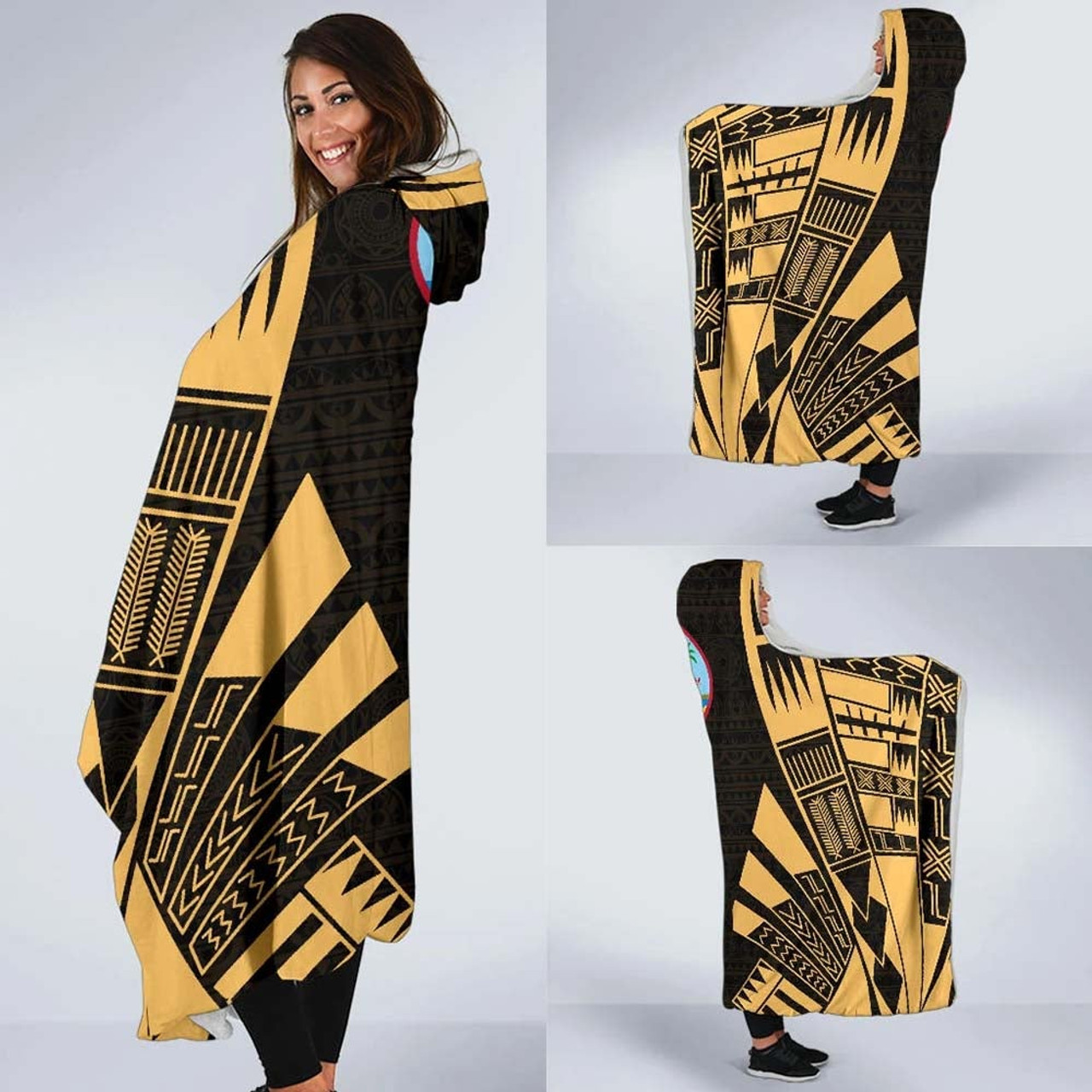 Guam Hooded Blanket - Polynesian Tattoo Gold 2