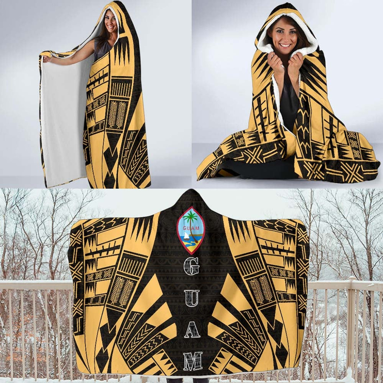 Guam Hooded Blanket - Polynesian Tattoo Gold 4