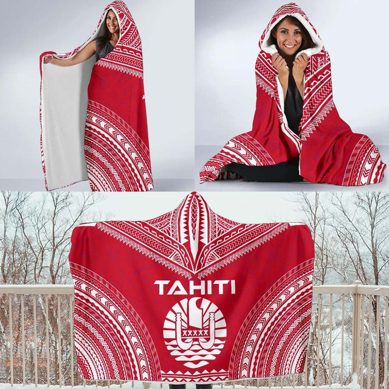 Tahiti Flag Polynesian Chief Hooded Blanket 4