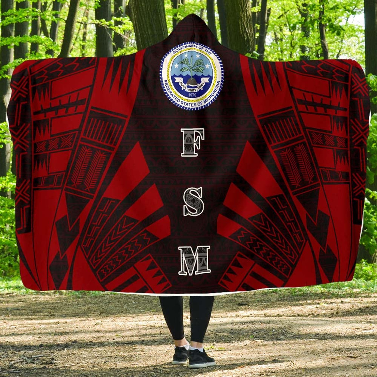 Federated States of Micronesia Hooded Blanket - Polynesian Tattoo Red 1