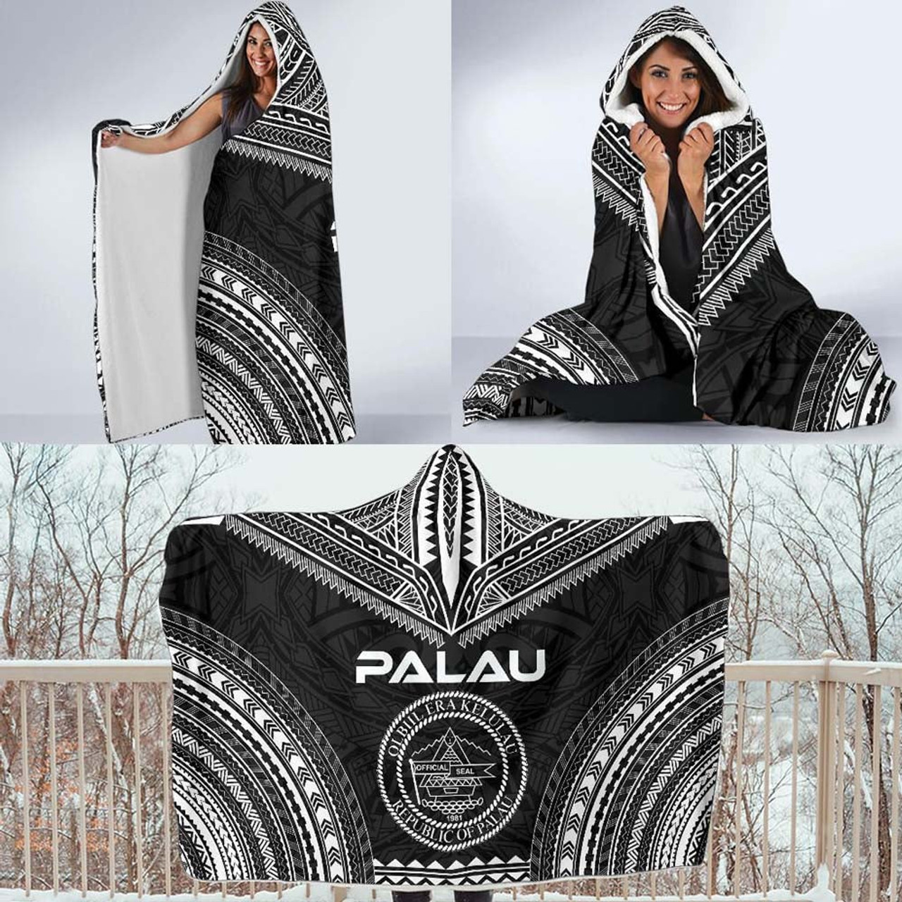 Palau Polynesian Chief Hooded Blanket - Black Version 4
