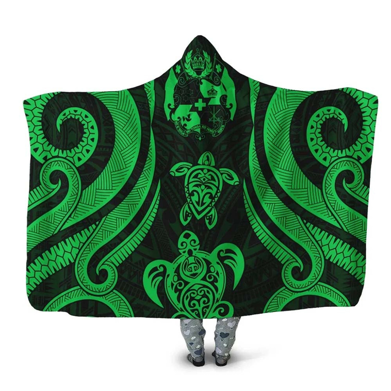 Tonga Hooded Blanket - Green Tentacle Turtle 1