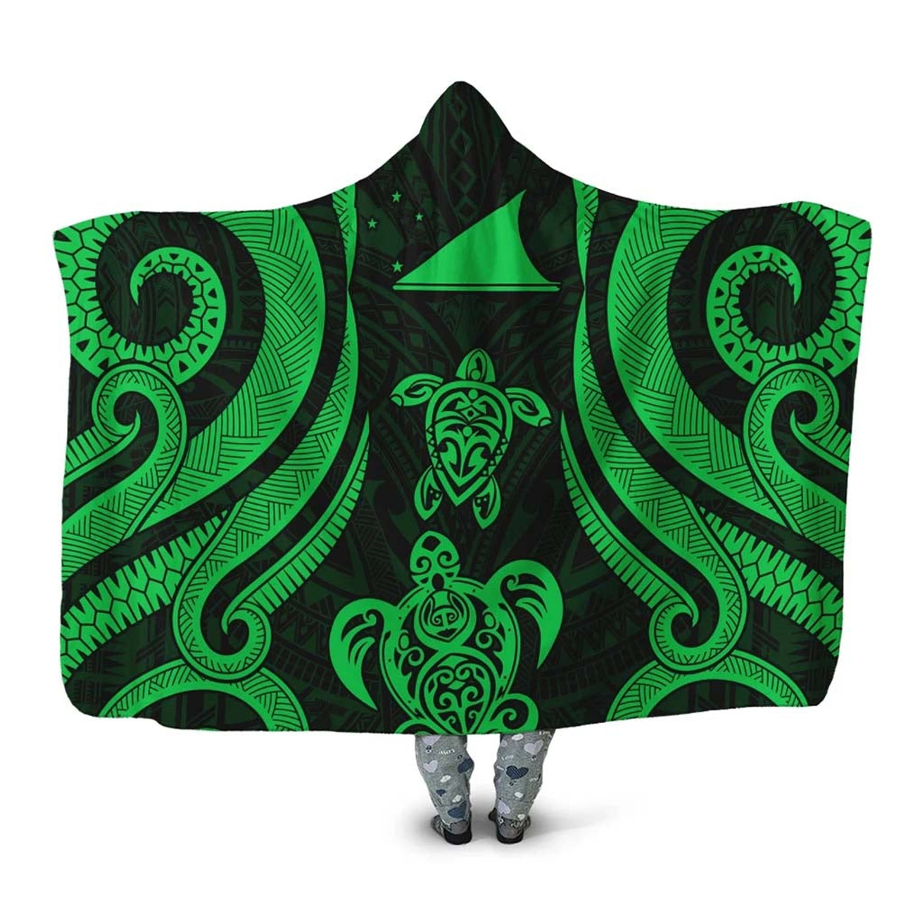 Tokelau Hooded Blanket - Green Tentacle Turtle 1