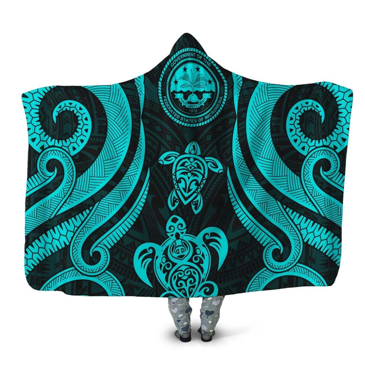 Federated States of Micronesia Hooded Blanket - Turquoise Tentacle Turtle 1