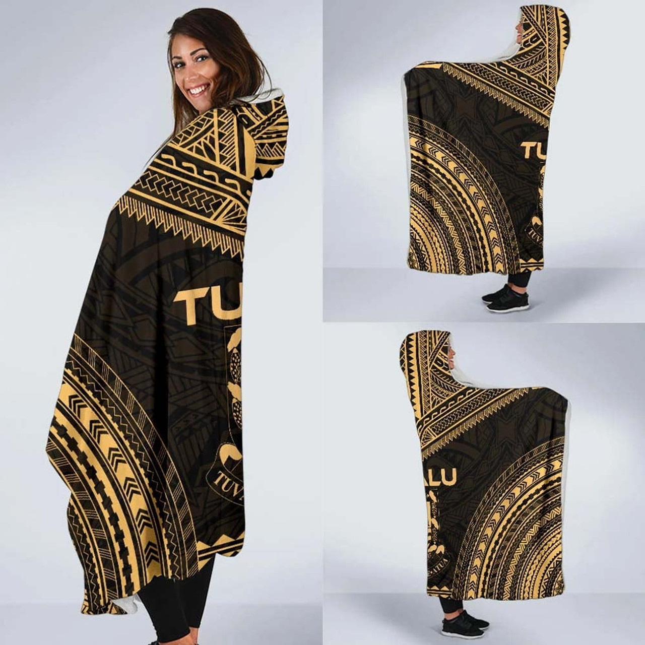 Tuvalu Polynesian Chief Hooded Blanket - Gold Version 2