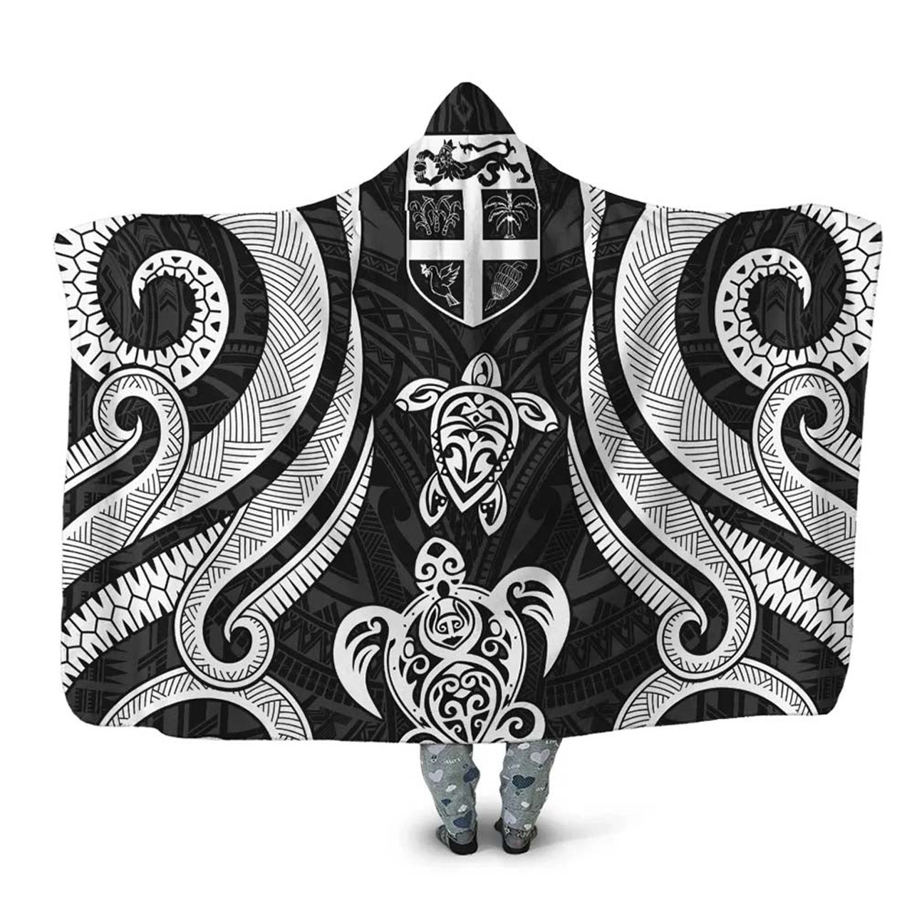 Fiji Hooded Blanket - White Tentacle Turtle 1