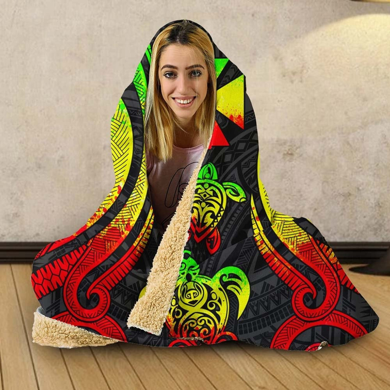 Wallis and Futuna Hooded Blanket - Reggae Tentacle Turtle 4