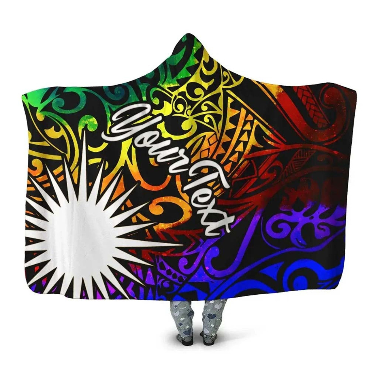 Marshall Islands Custom Personalised Hooded Blanket - Rainbow Polynesian Pattern 1