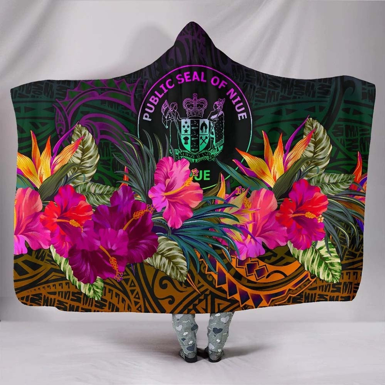 Niue Polynesian Hooded Blanket - Summer Hibiscus 1