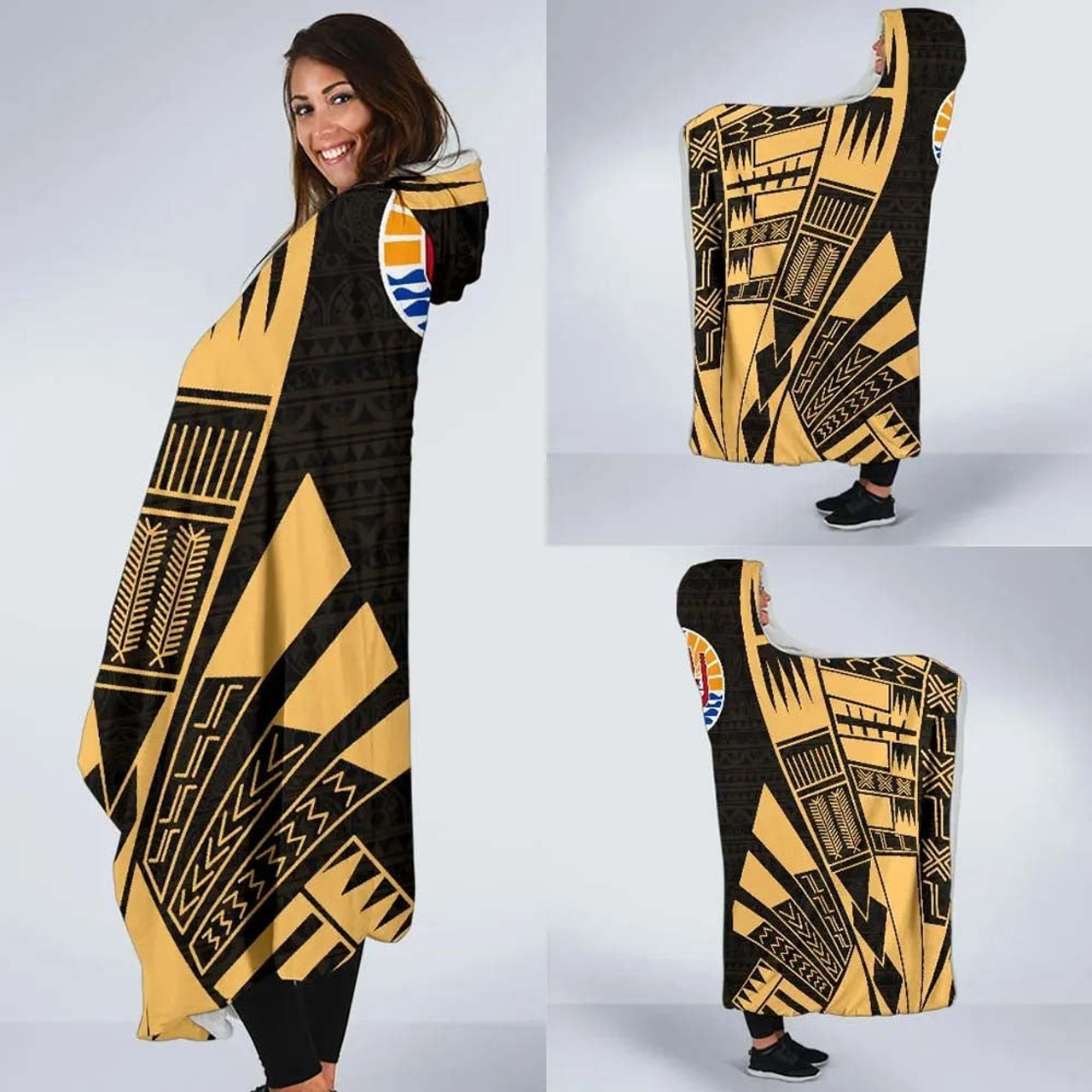 Tahiti Hooded Blanket - Polynesian Tattoo Gold 2