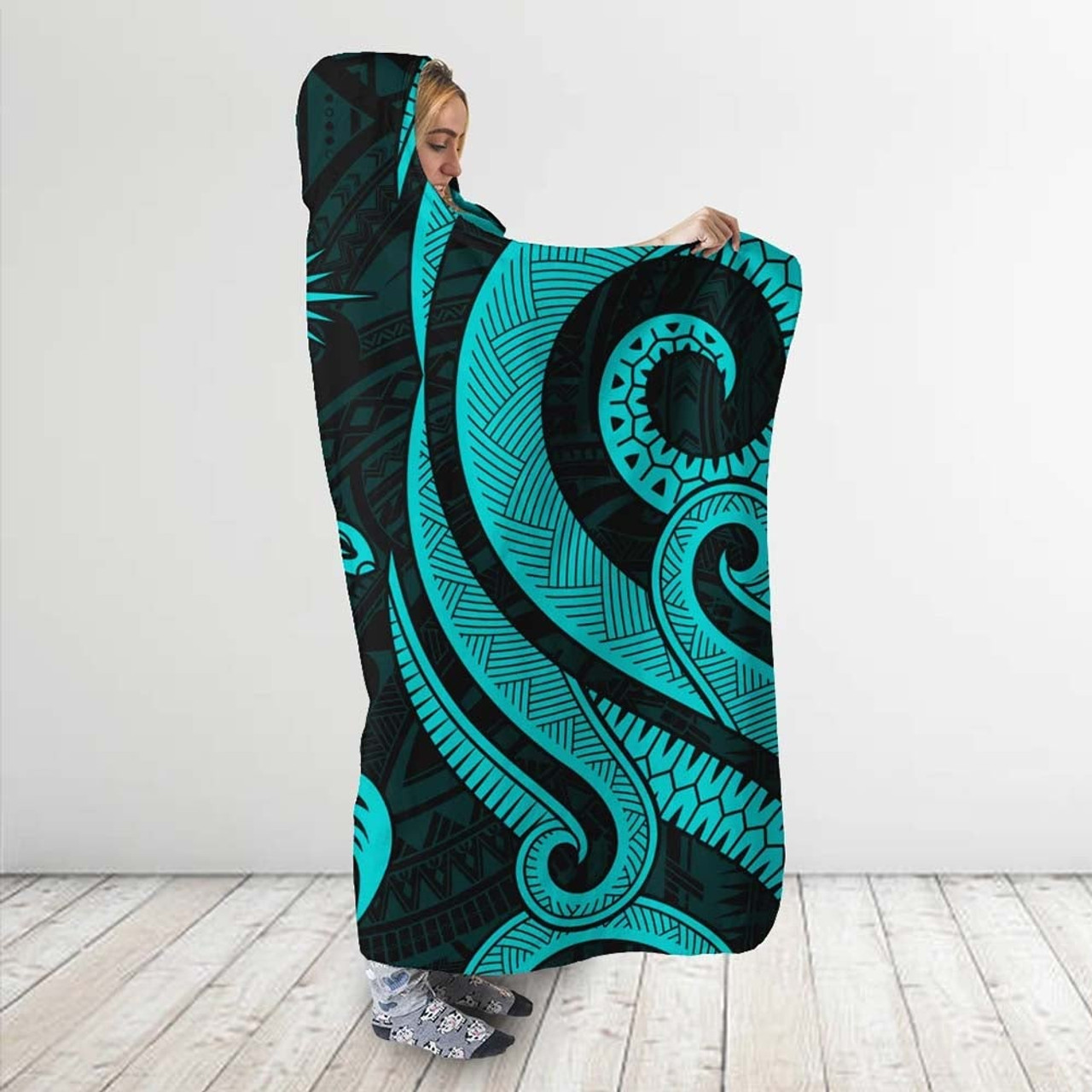 Marshall Islands Hooded Blanket - Turquoise Tentacle Turtle 3