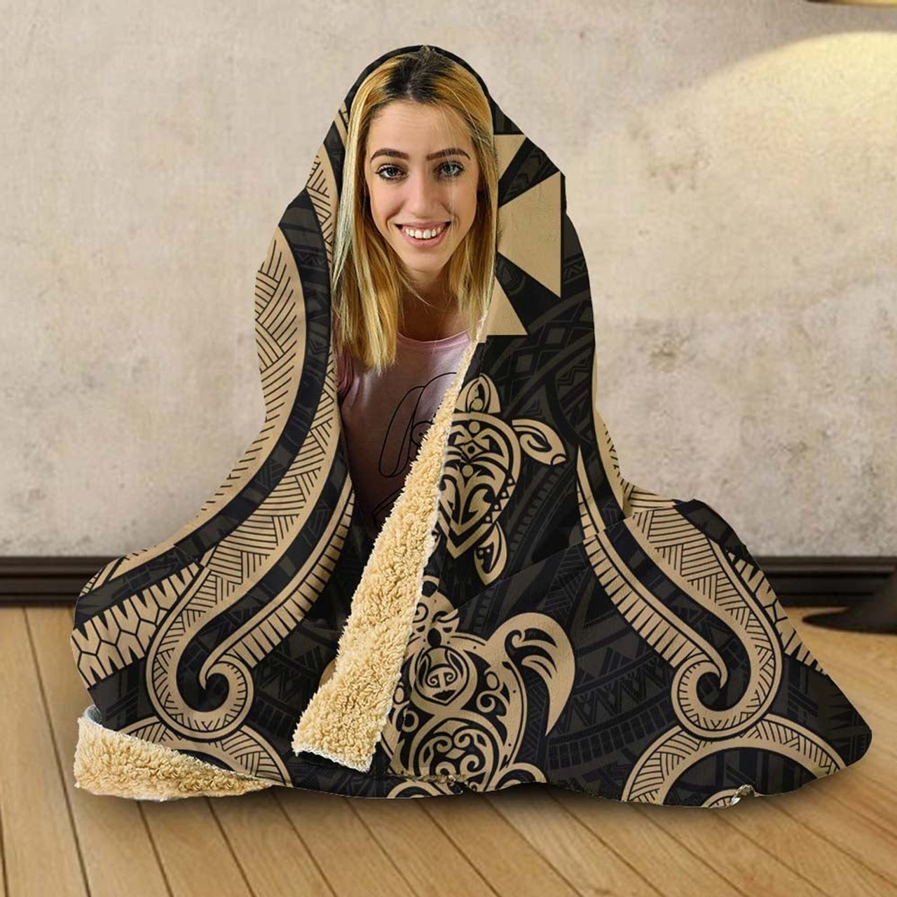 Wallis and Futuna Hooded Blanket - Gold Tentacle Turtle 4