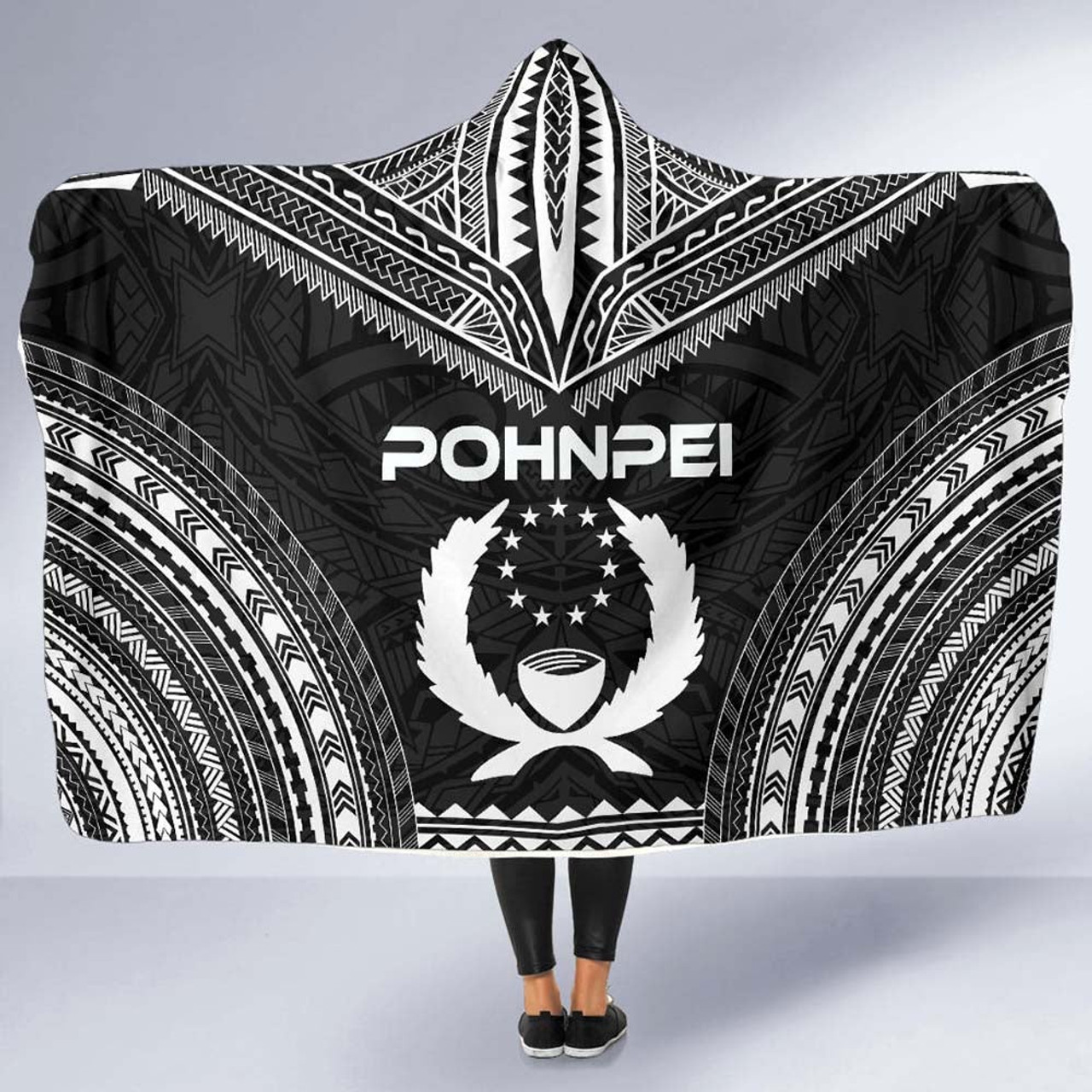 Pohnpei Polynesian Chief Hooded Blanket - Black Version 5