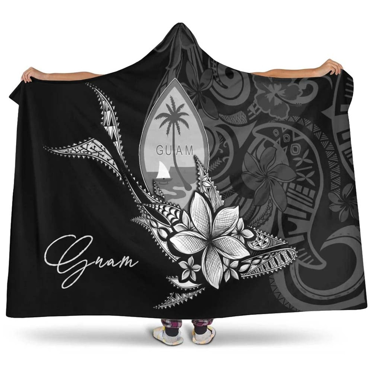 Guam Hooded Blanket - Fish With Plumeria Flowers Style 1