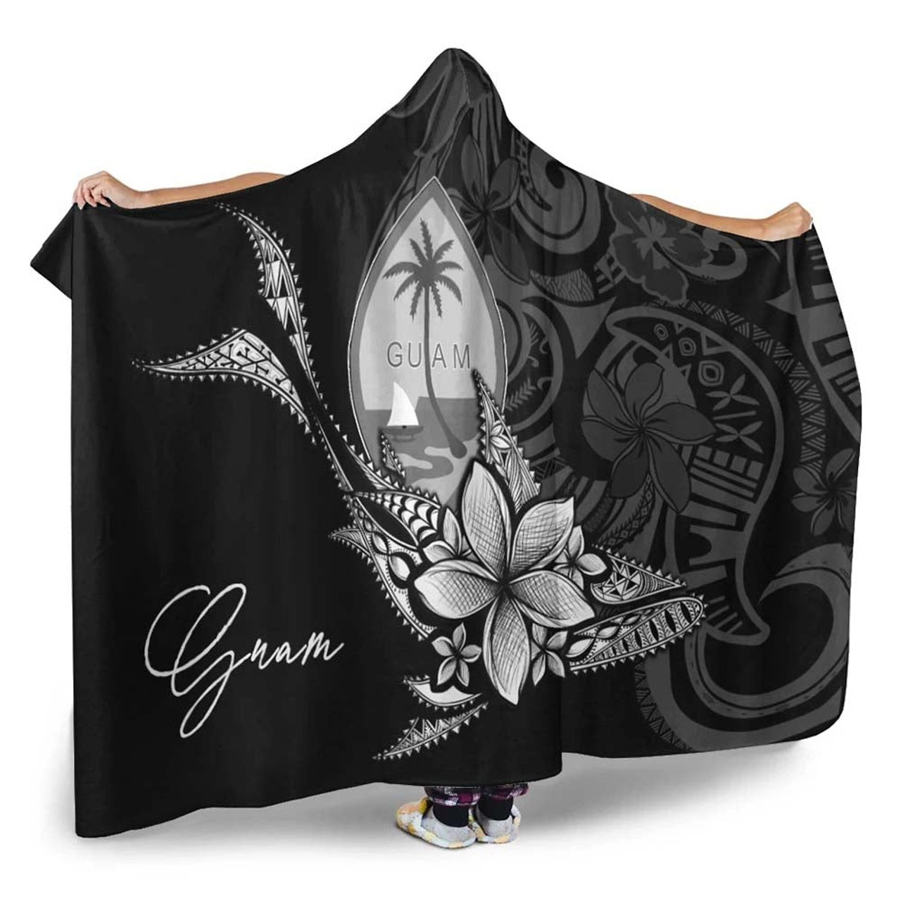 Guam Hooded Blanket - Fish With Plumeria Flowers Style 2
