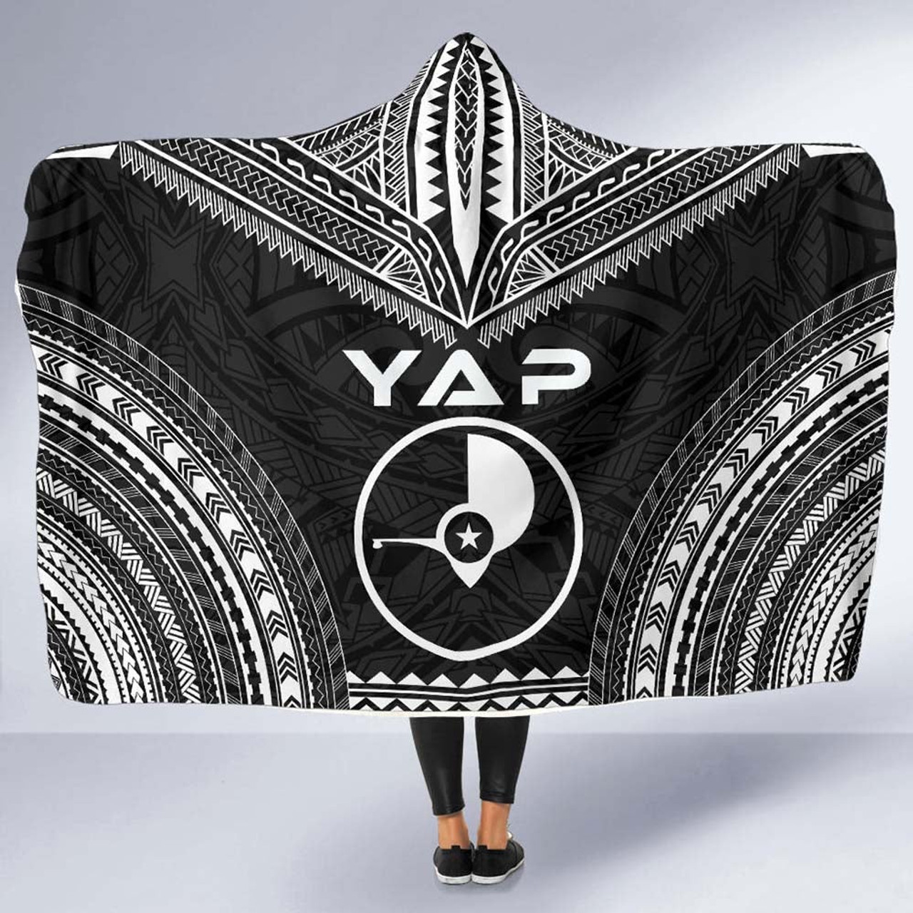Yap Polynesian Chief Hooded Blanket - Black Version 5