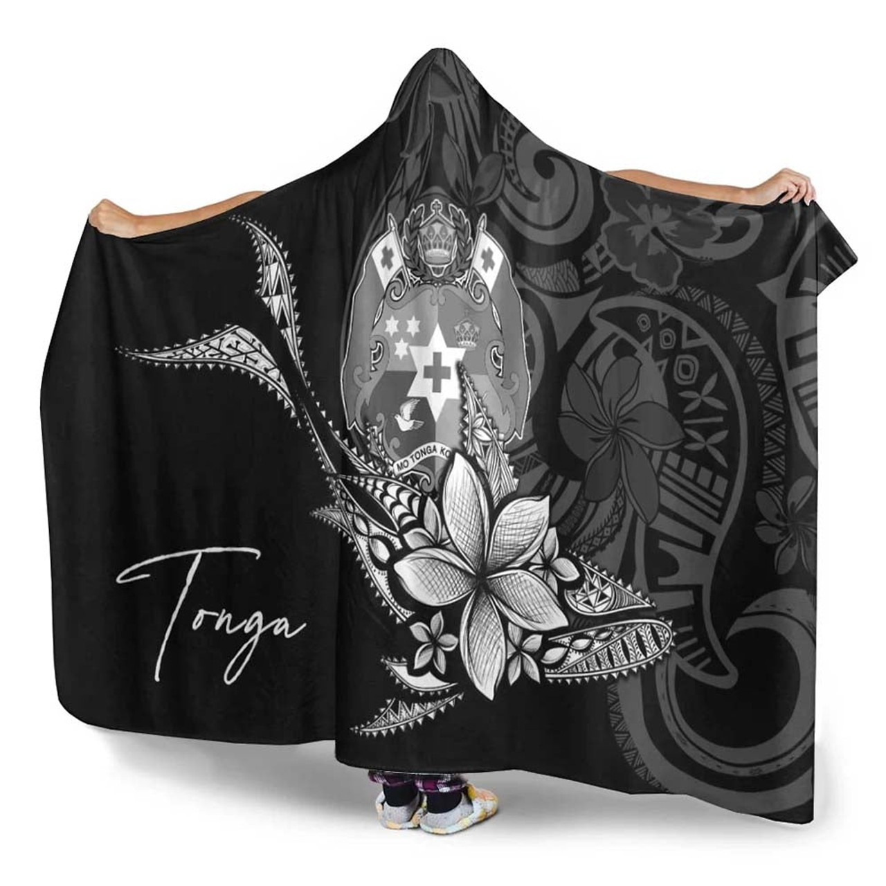 Tonga Hooded Blanket - Fish With Plumeria Flowers Style 3