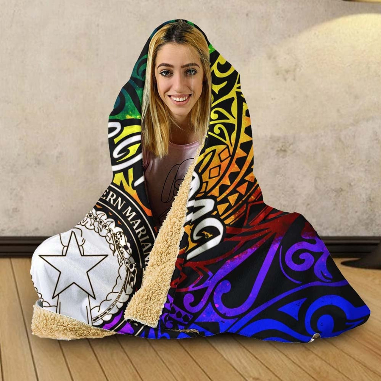 Northern Mariana Islands Hooded Blanket - Rainbow Polynesian Pattern 4