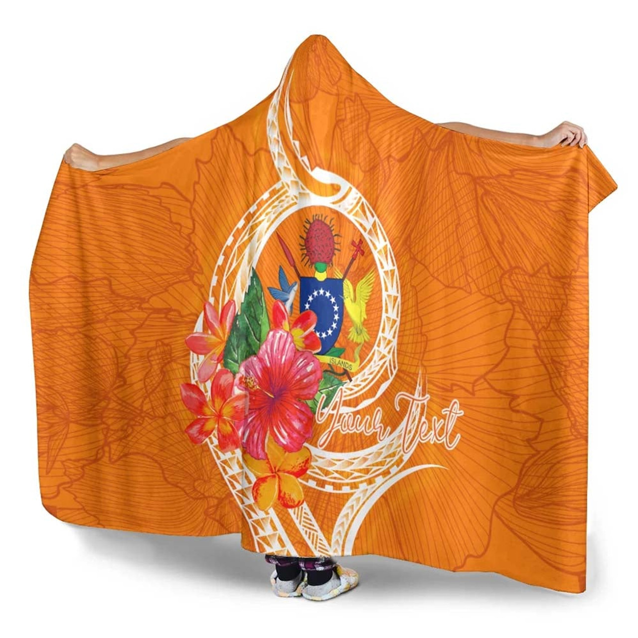 Cook Islands Polynesian Custom Personalised Hooded Blanket - Orange Floral With Seal 4