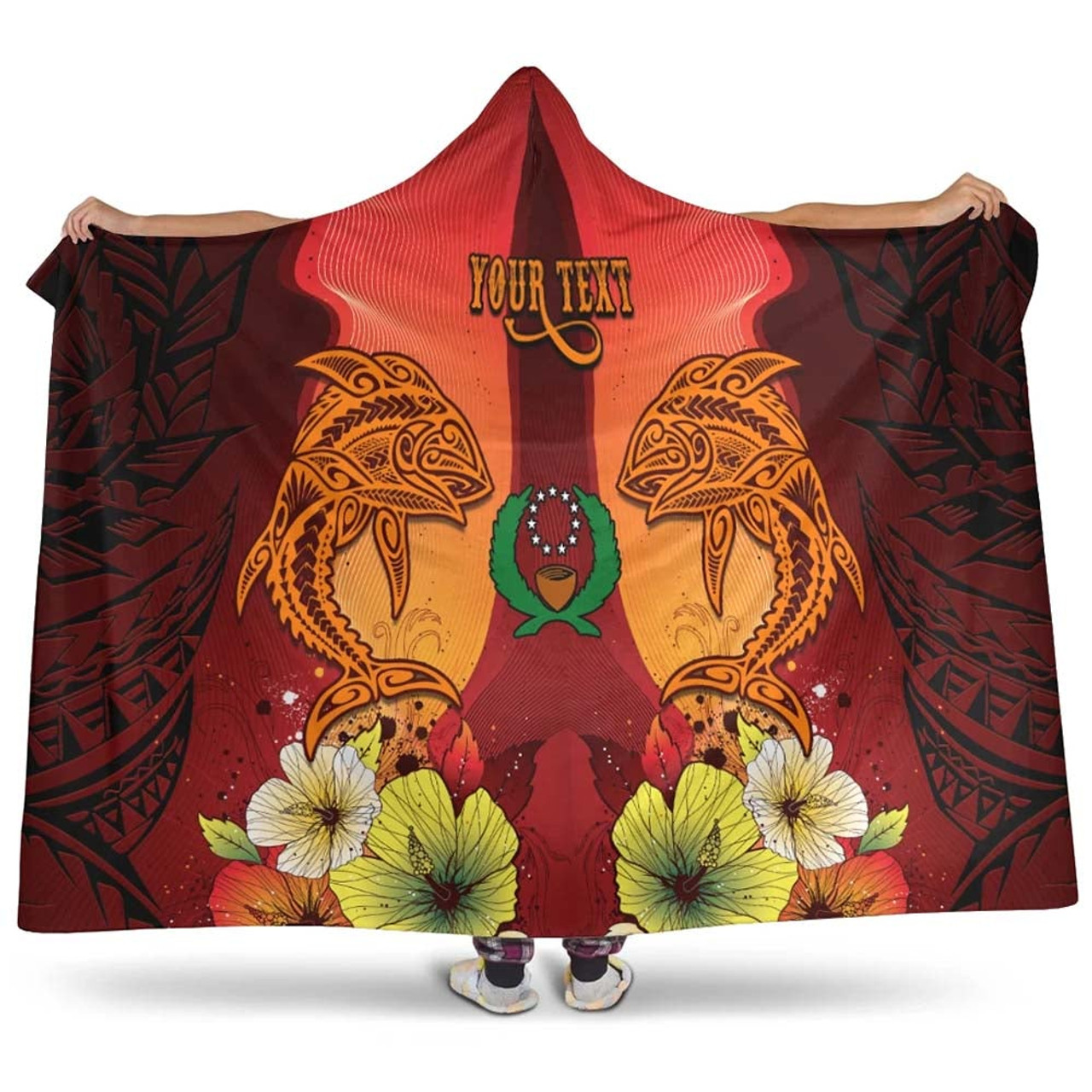 Pohnpei Custom Personalised Hooded Blankets - Tribal Tuna Fish 1