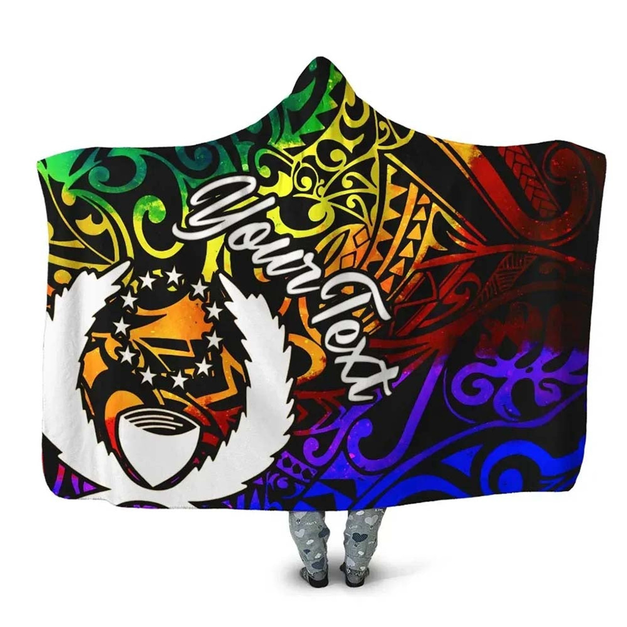 Samoa Custom Personalised Hooded Blanket - Rainbow Polynesian Pattern 1