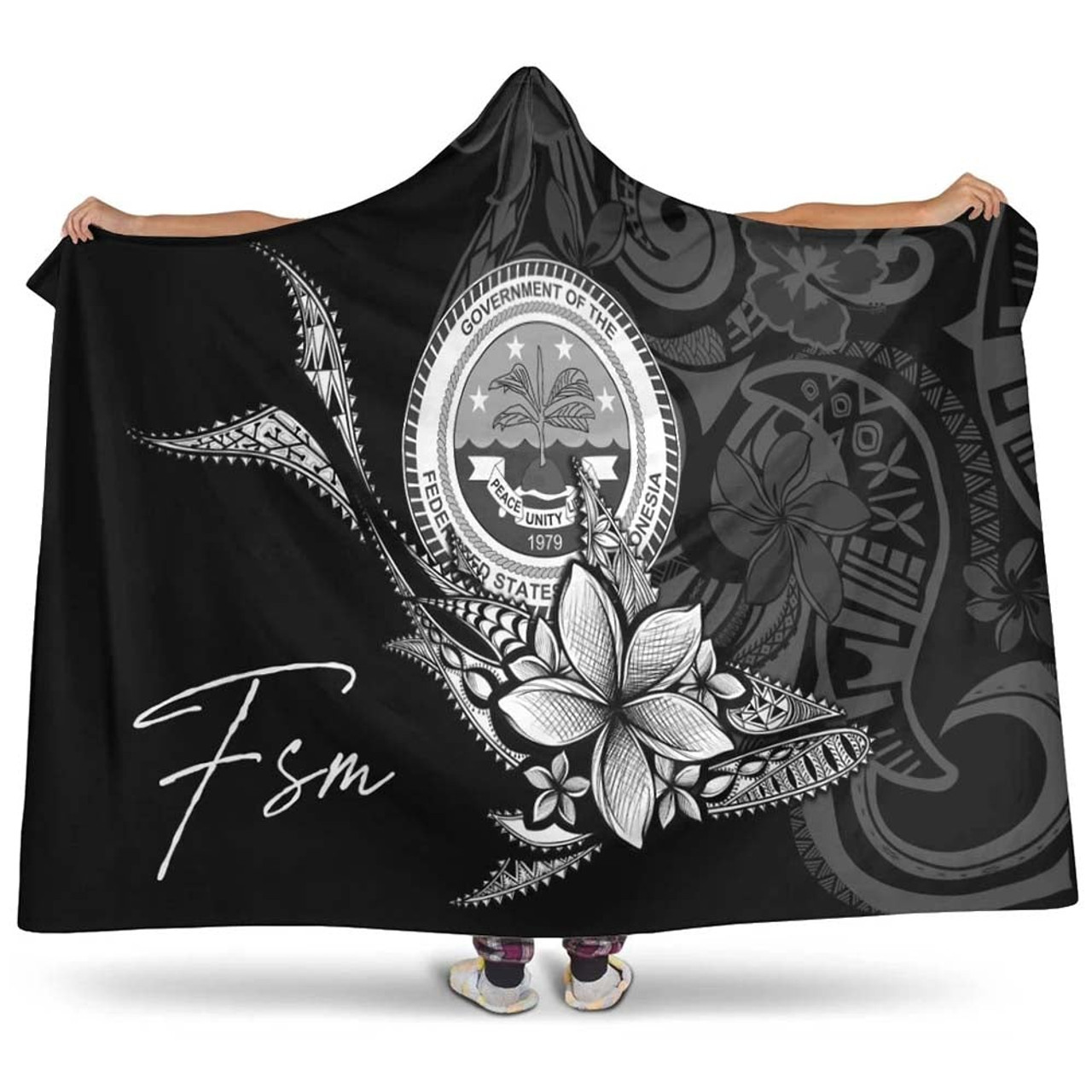 Federated States of Micronesia Hooded Blanket - Fish With Plumeria Flowers Style 1